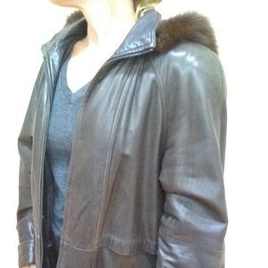 Leather Limited Leather Trench Coat with Fur Hood